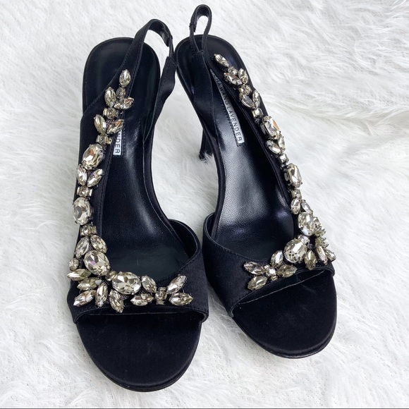 Vera Wang Lavender Label Shoes - Vera Wang Lavender Gem Detail Black Open Toe Heels